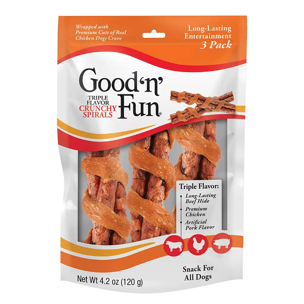 Triple Flavor Crunchy Spirals for All Dogs, 3 Count - Front of package
