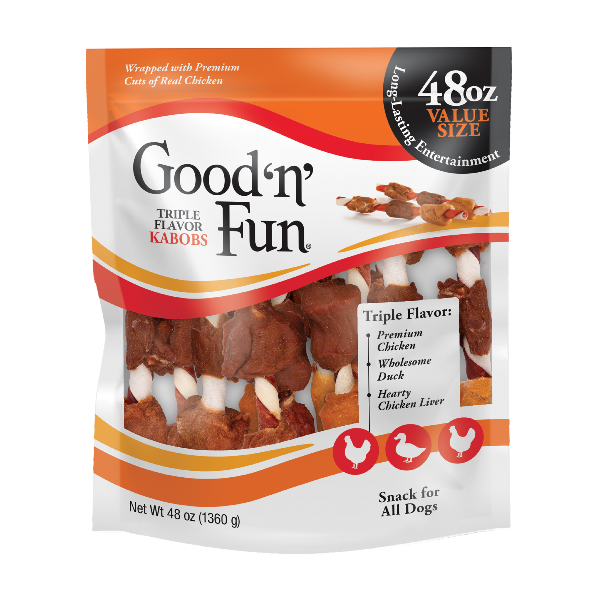 Good 'n' Fun Triple Flavor Kabobs Rawhide Snack For All Dogs