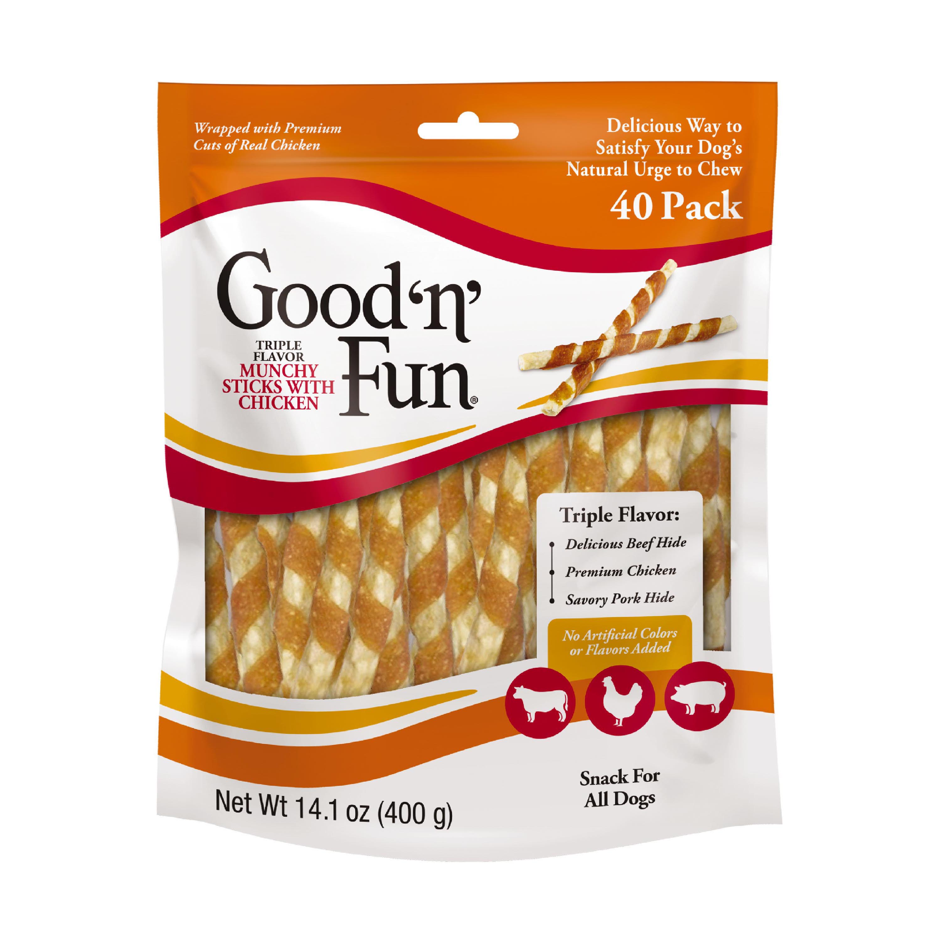 Good 'n' Fun Triple Flavor Munchy Sticks Chews for Dogs, Snack for