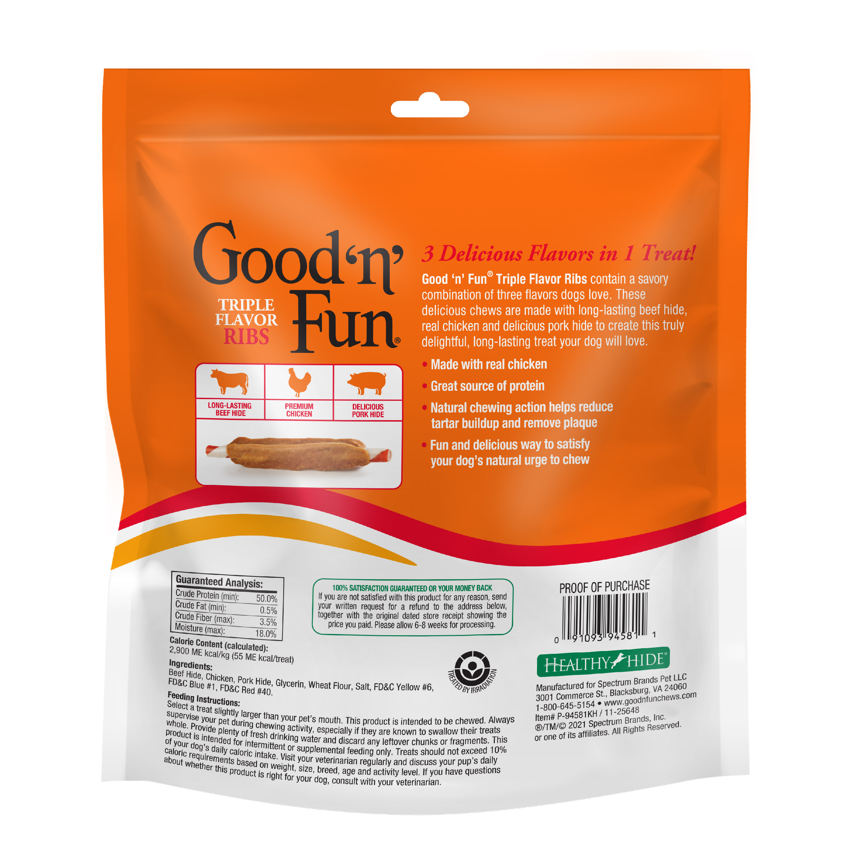 Good ‘n’ Fun Triple Flavor Ribs Chews for All Dogs, Treat Your Dog to Long-Lasting Chews Made with Beef Hide, Chicken and Pork Hide