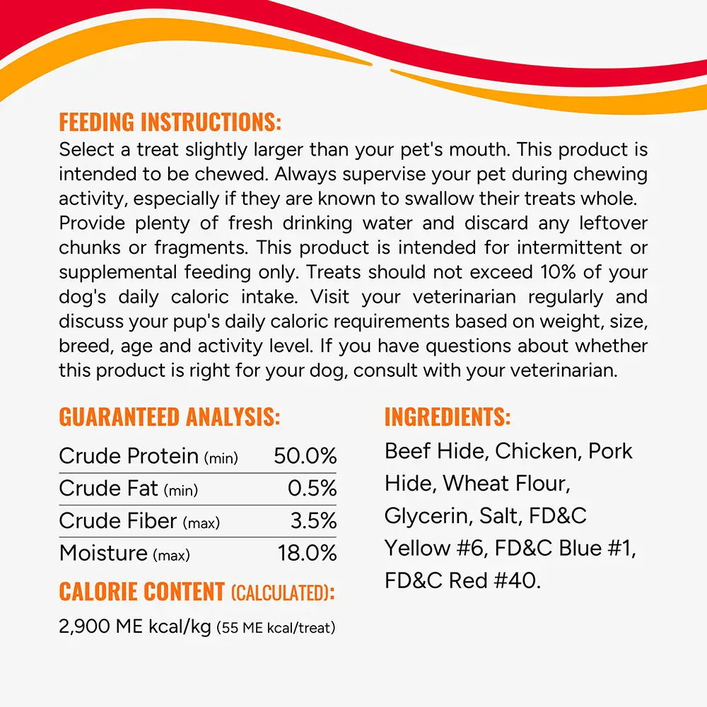 Feeding instructions, guaranteed analysis, calorie content, and ingredients