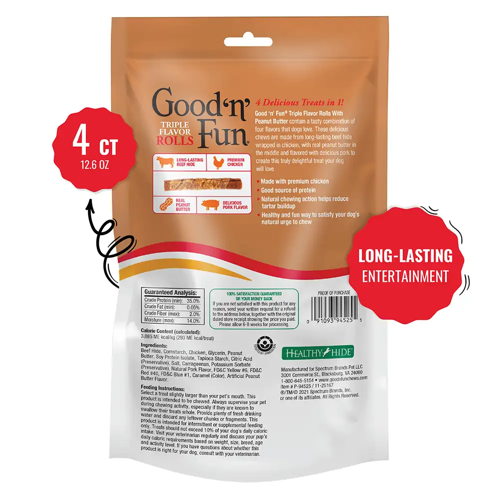 Triple Flavor Rolls for Large Dogs, 4 Count