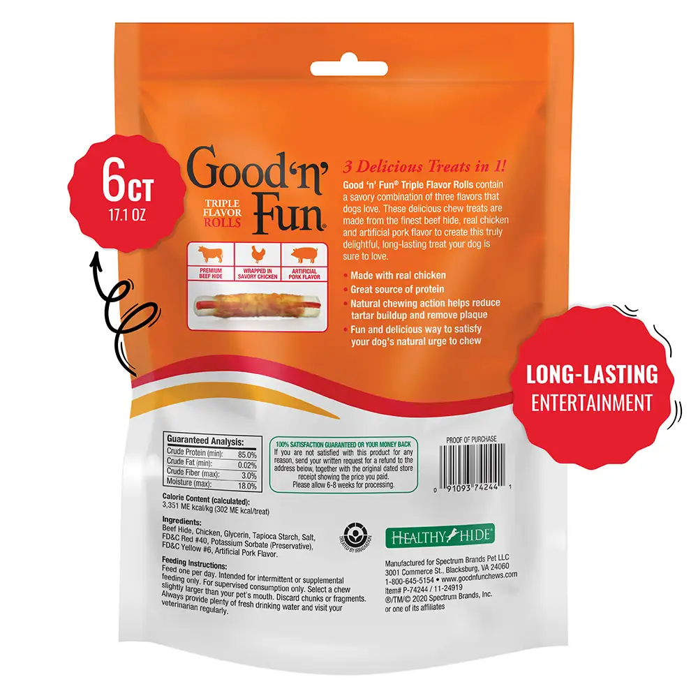 Triple Flavor Rolls for Large Dogs, 6 Count - back of package