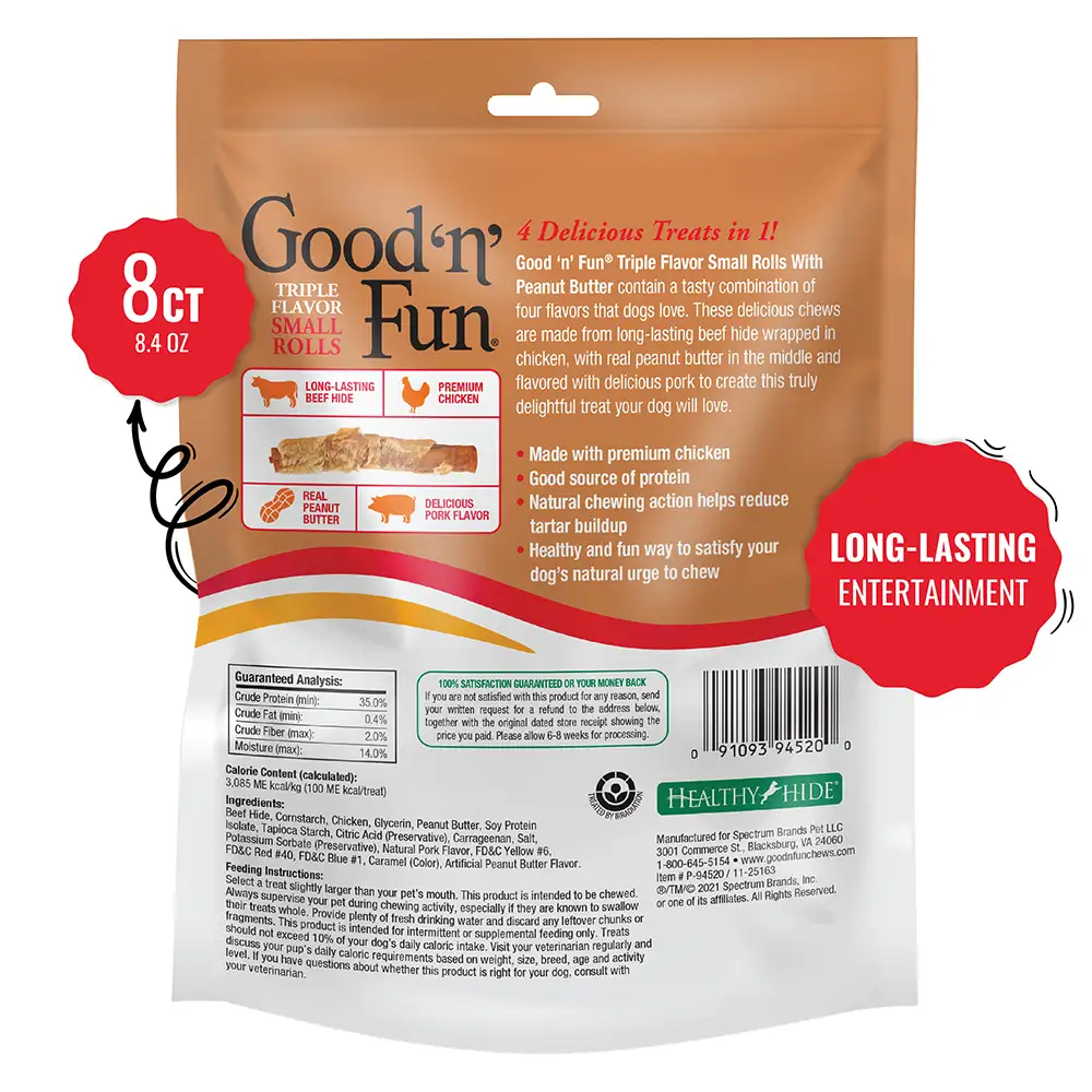 Triple Flavor Small Rolls for All Dogs, 8 Count - back of package