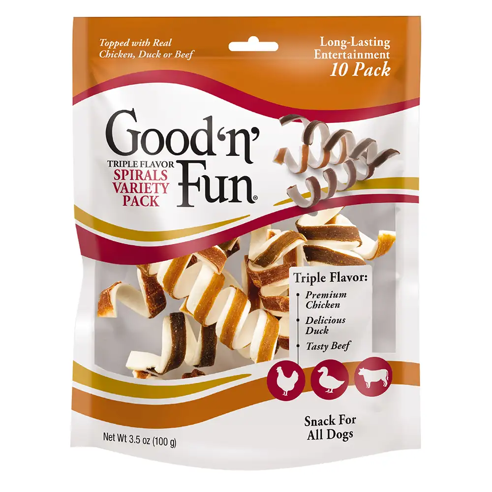 Triple Flavor Spirals Variety Pack for All Dogs, 10 Count - Front of package