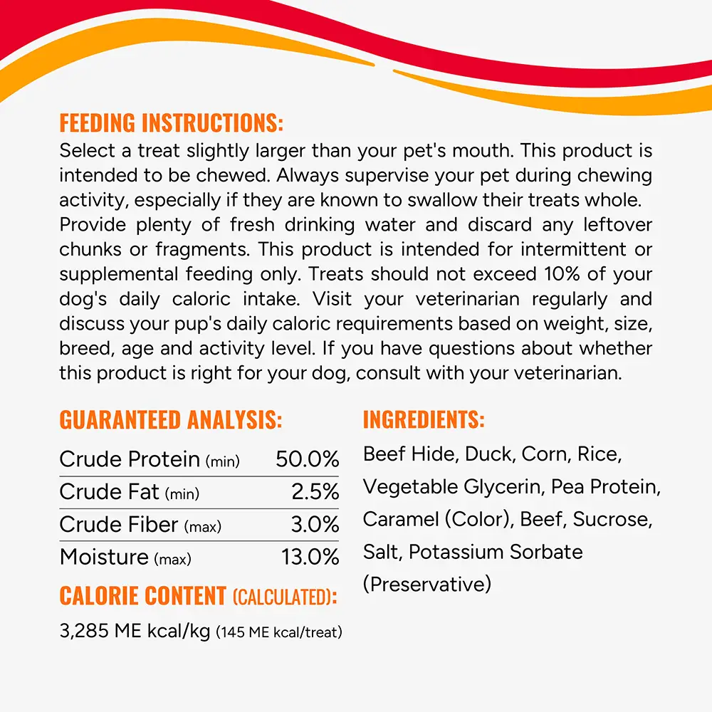 Feeding instructions, guaranteed analysis, calorie content, and ingredients