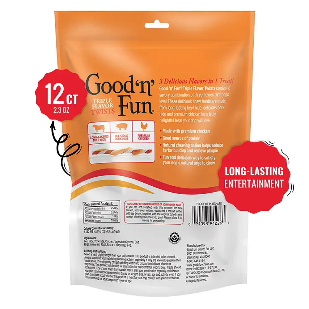 Triple Flavor Twists for All Dogs, 12 Count -Back of package