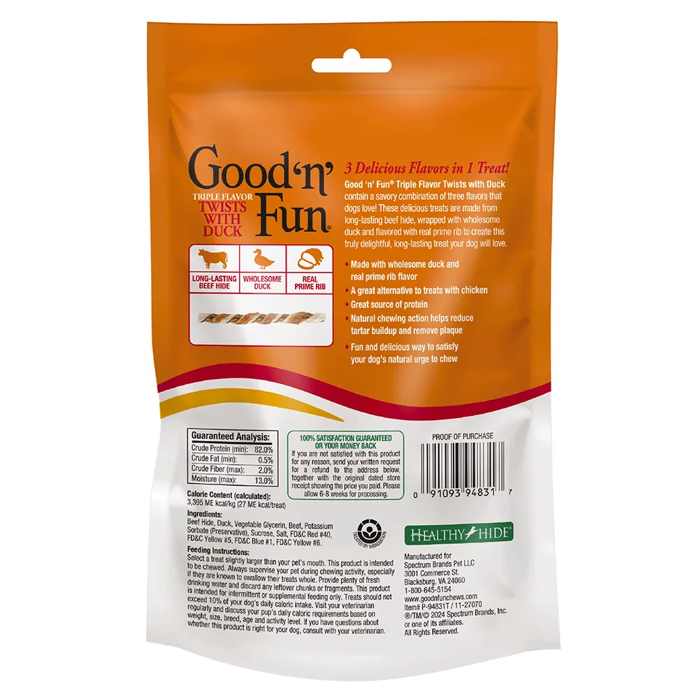 Triple Flavor Twists with Duck for All Dogs, 10 Count - Back of package