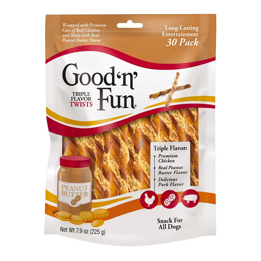 Triple Flavor Twists with Peanut Butter Flavor for All Dogs, 30 Count - Front of package