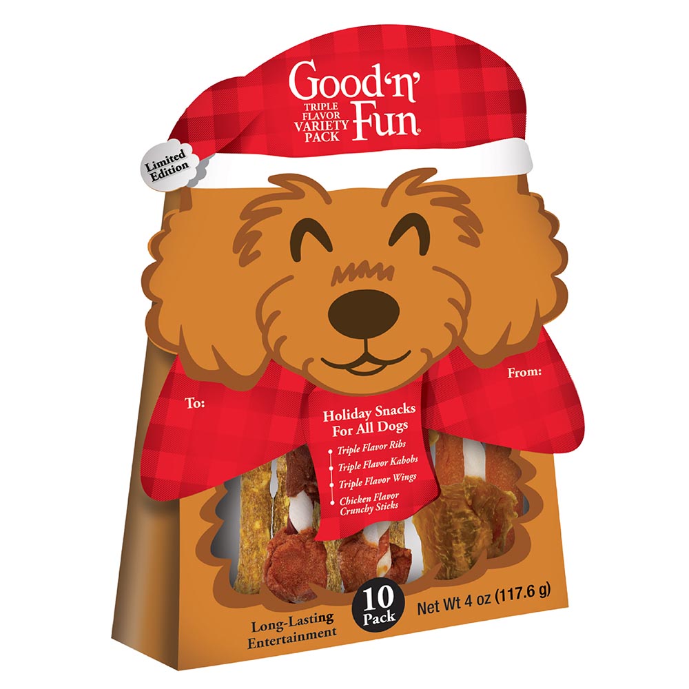 P-94605H Good 'n' Fun Triple Flavor Variety Pack Chews for All Dogs, 10 Count - Front Render