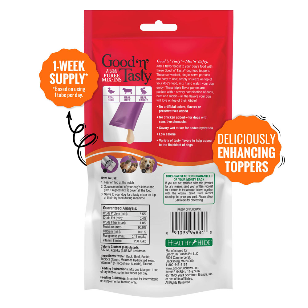 Dog Topper Mix-Ins. back of packaging, 7 count