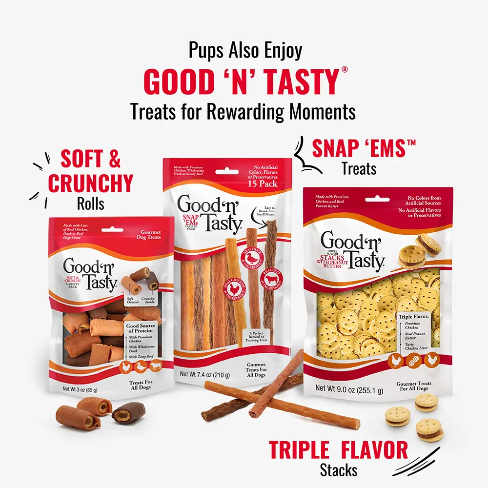 Pups also enjoy good 'n' tasty treats for rewarding moments