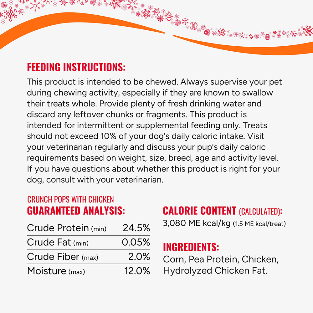Feeding Instructions, Guaranteed Analysis, Calorie Content and Ingredients.