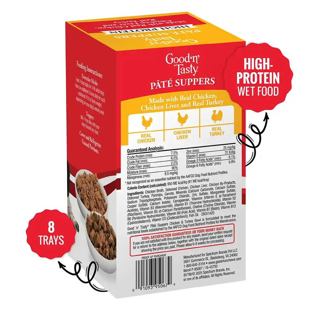 Good'n'Tasty Pate Suppers High Protein, Chicken, Chicken Liver and Turkey back of packaging