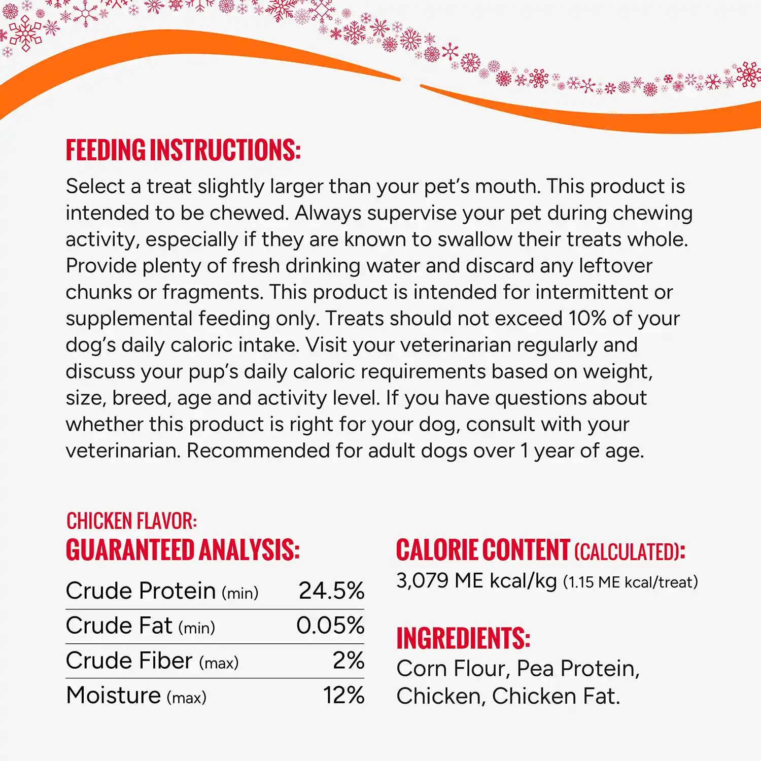 Feeding Instructions, Guaranteed Analysis, Calorie Content (Calculated) & Ingredients listing