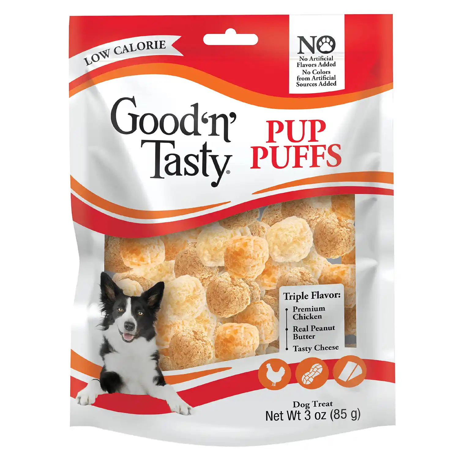 Pup Puffs - Low-Calorie Cheese Puff-Inspired Dog Treats 3oz Front Render