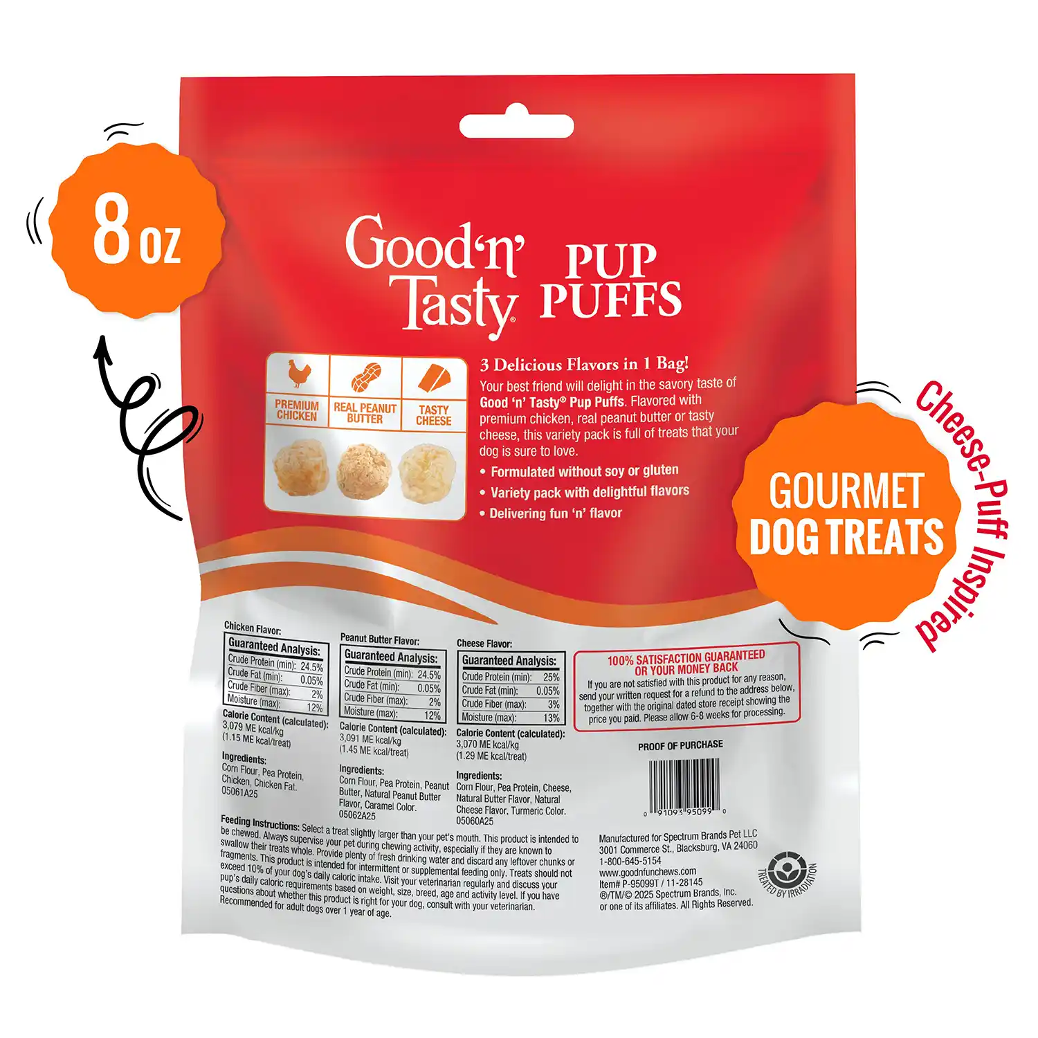 Pup Puffs - Low-Calorie Cheese Puff-Inspired Dog Treats 8oz Back Render