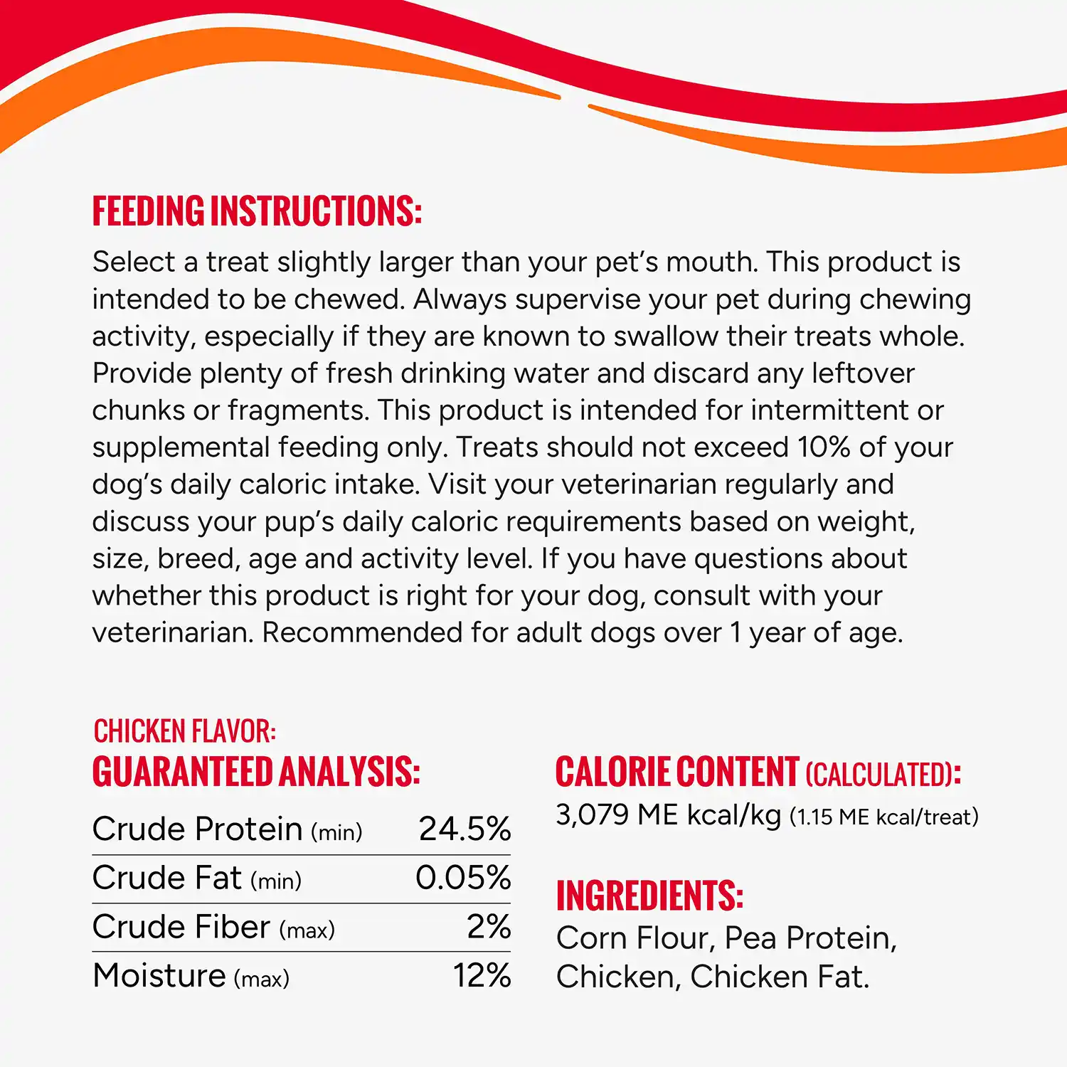 Feeding Instructions, Guaranteed Analysis, Calorie Content (Calculated) & Ingredients listing