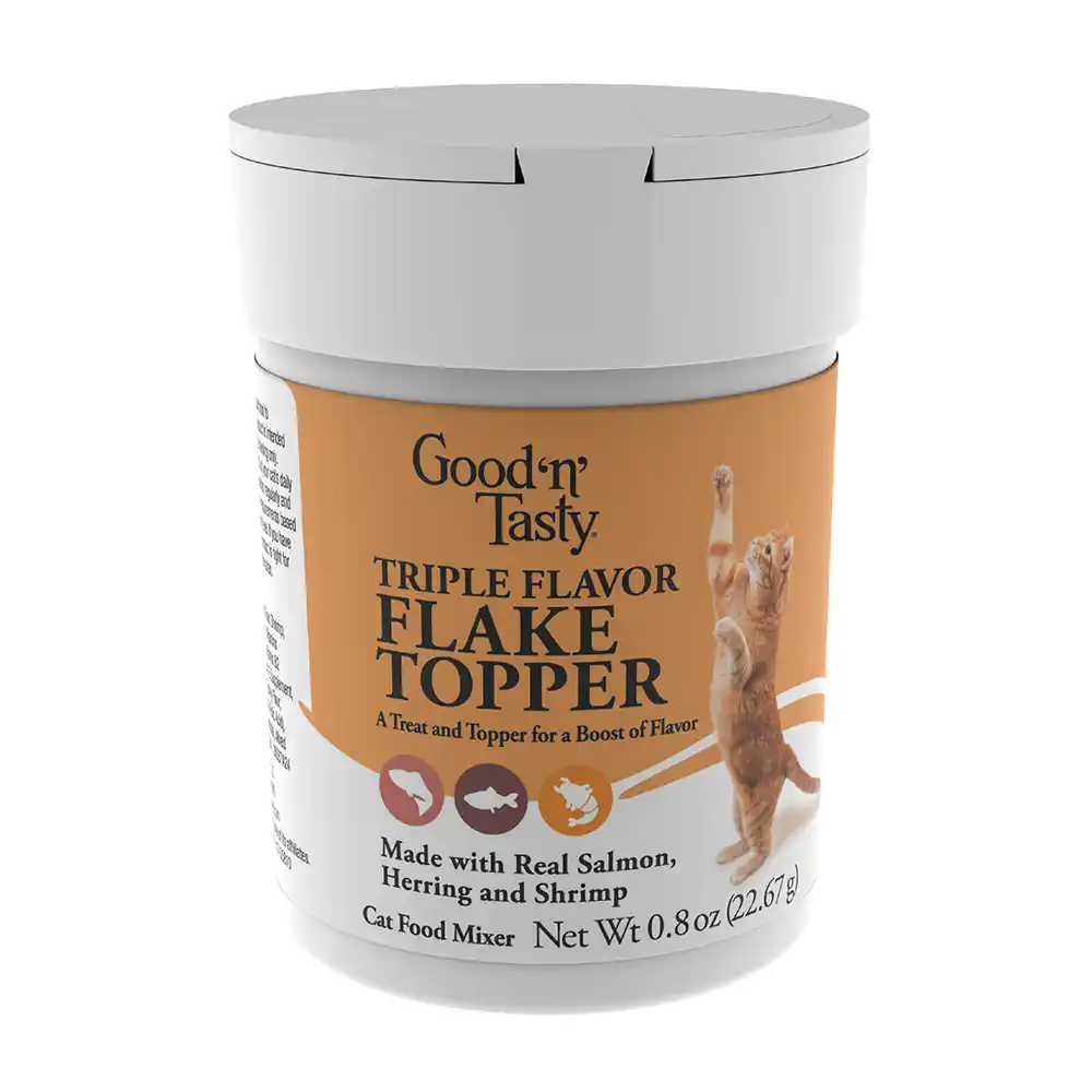 Good'n'Tasty cat flake food topper front of packaging