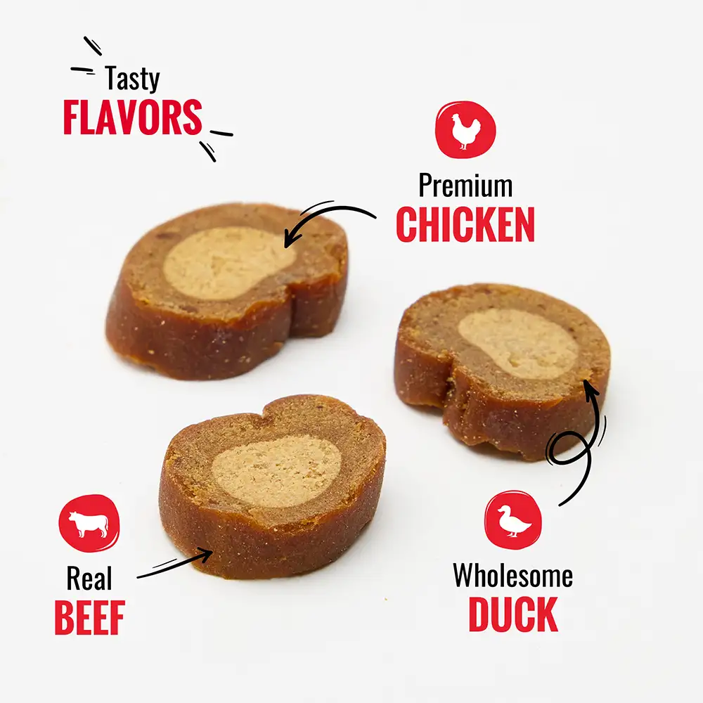 Tasty flavors of chicken, beef and duck