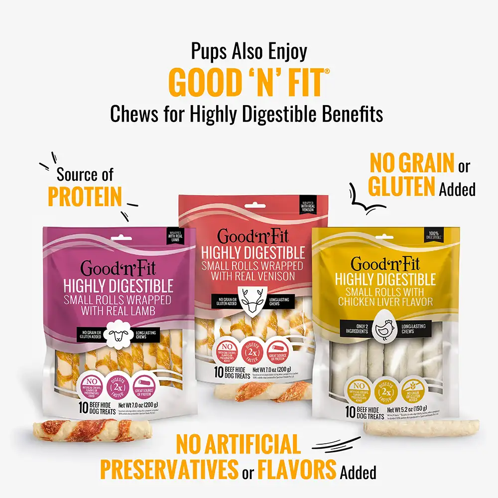 pups also enjoy good n fit chews for highly digestible benefits