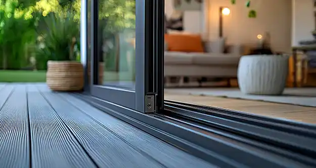 Patio door showing both inside the home and outside porch