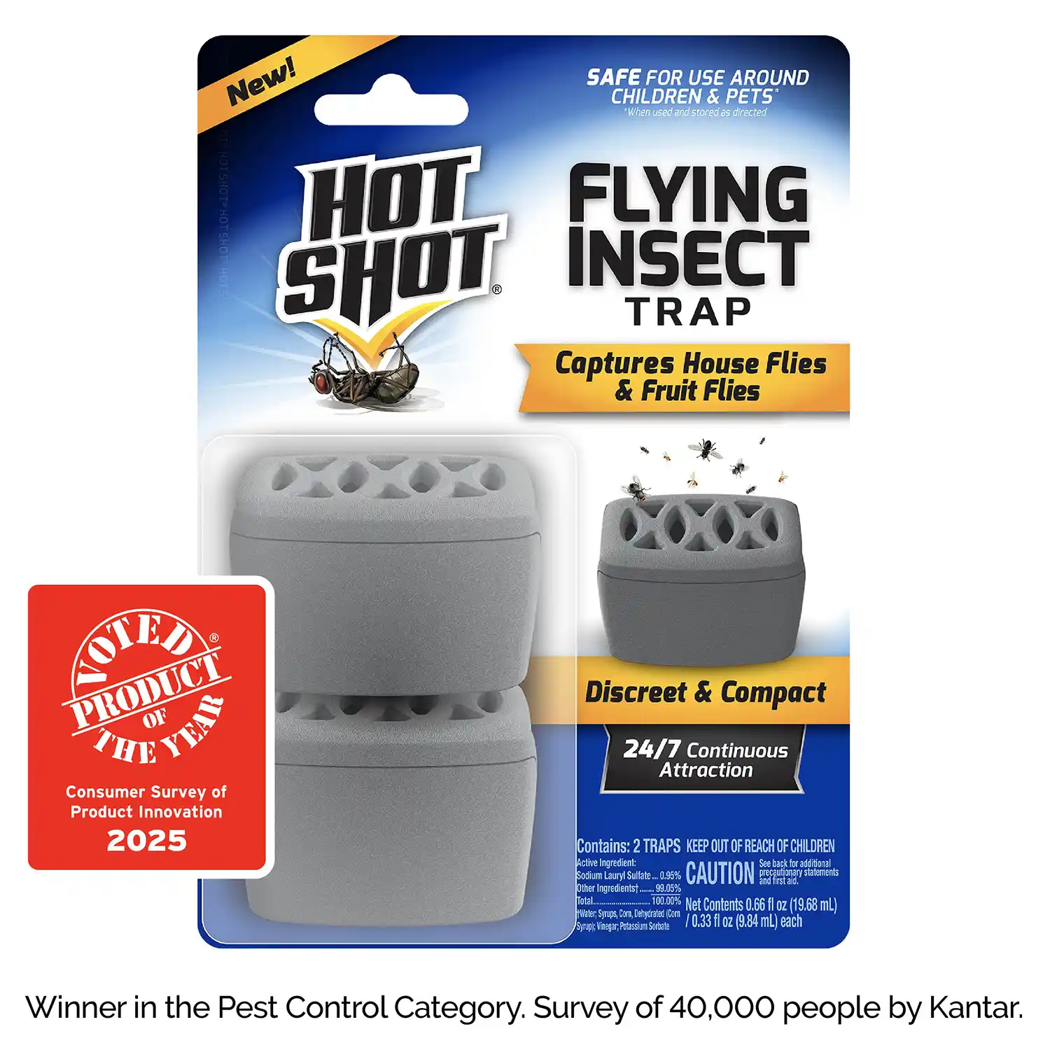Hot Shot Flying Insect Trap, Captures Fruit Flies & House Flies, 2 Count