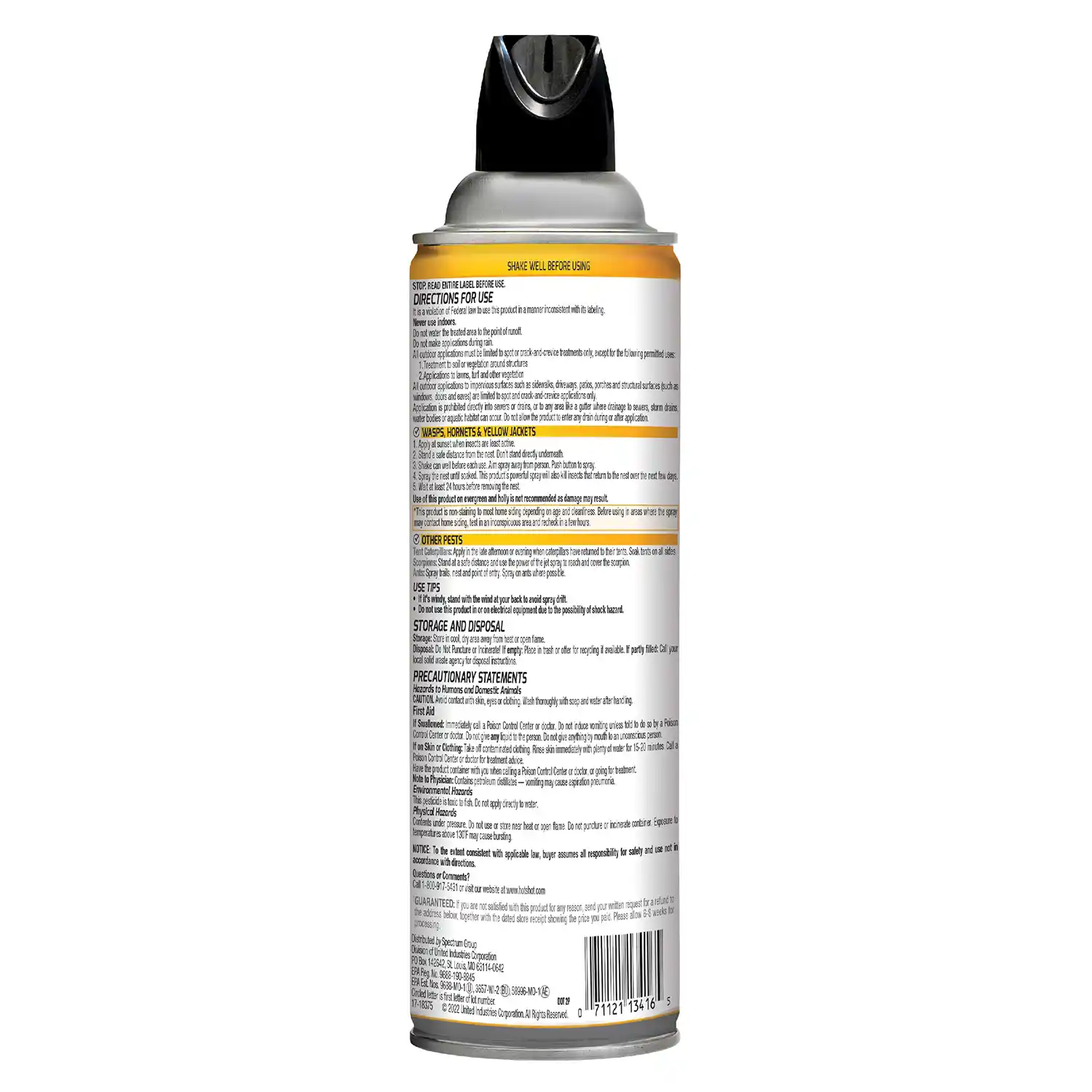 Wasp & Hornet Killer 17.5 oz 12 pk (Aerosol) Back