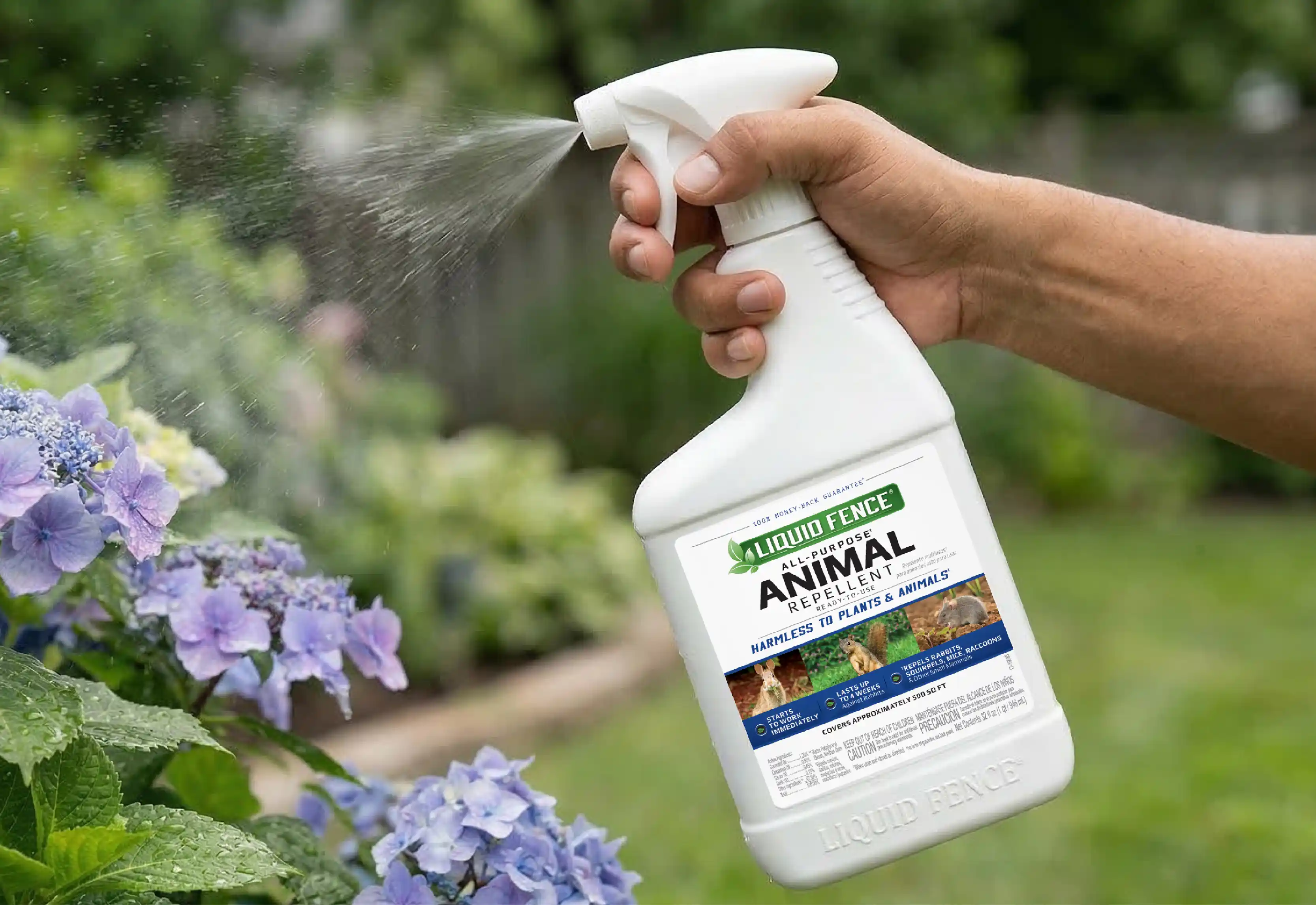 Liquid Fence All-Purpose Animal Repellent In Use Banner