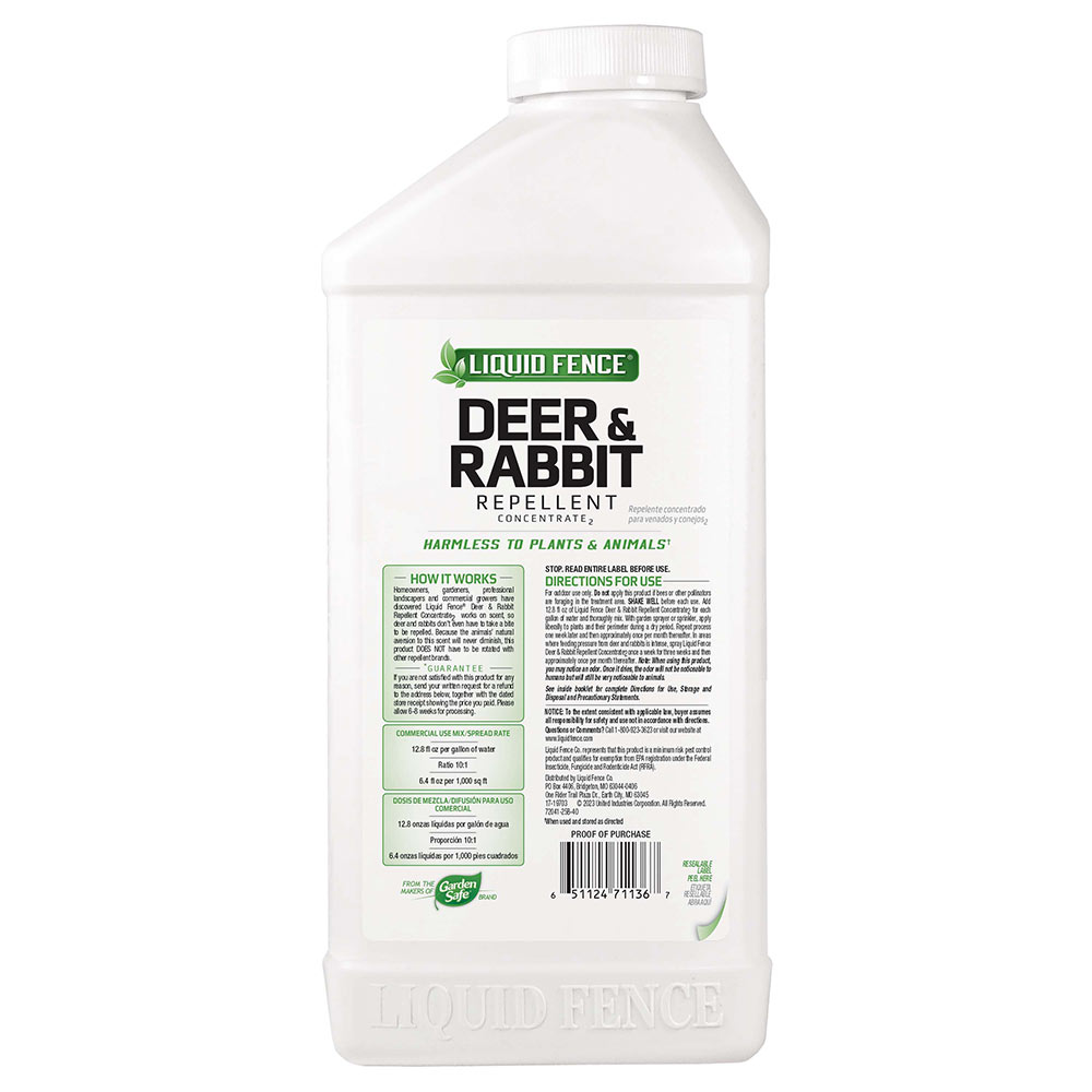 Liquid Fence Deer & Rabbit Repellent Concentrate - back of 40 ounce bottle