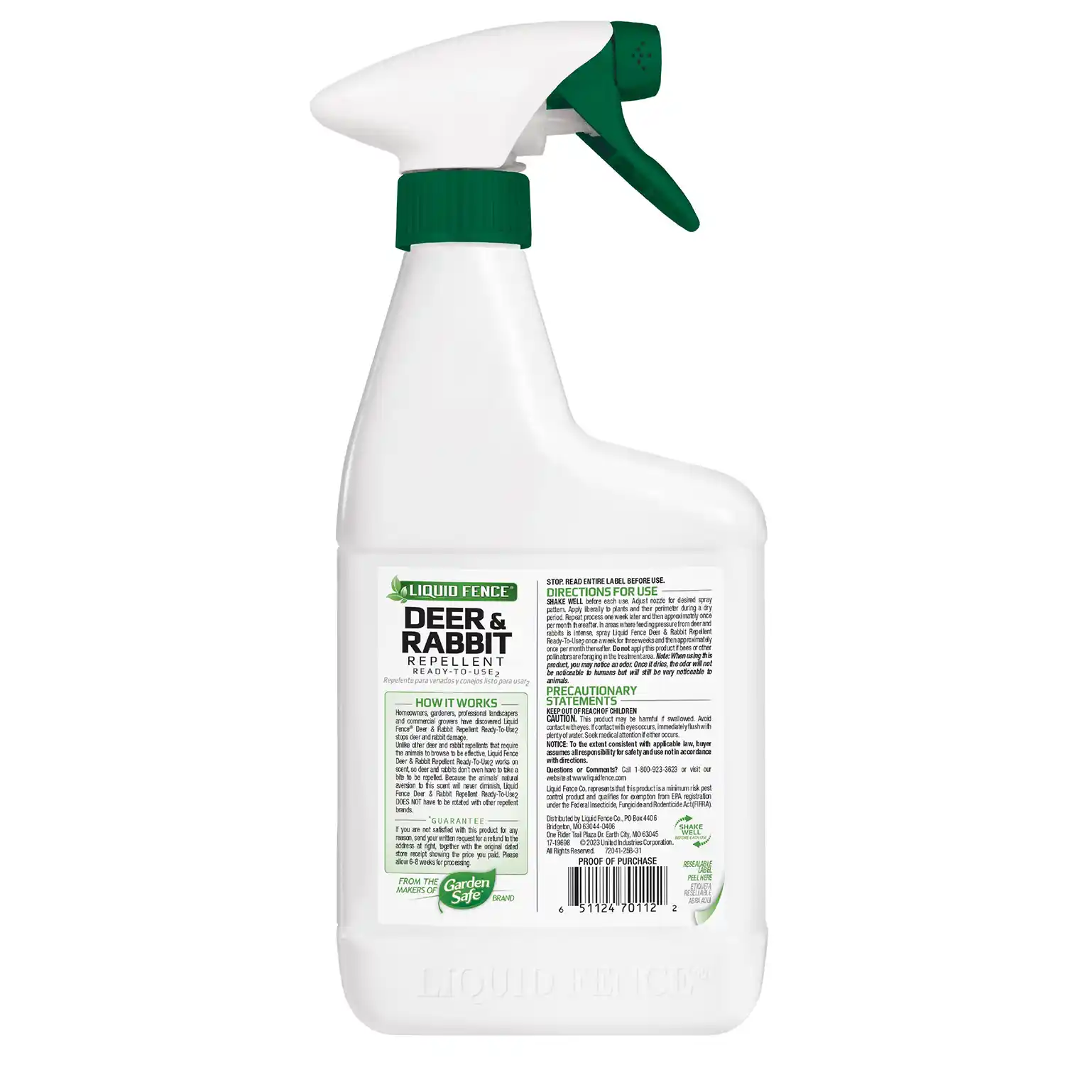 Deer & Rabbit Repellent Ready to Use 32 Oz Back Image