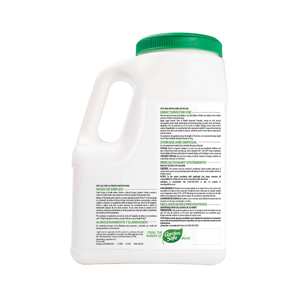 Liquid Fence Deer & Rabbit Repellent Granules - back of bottle
