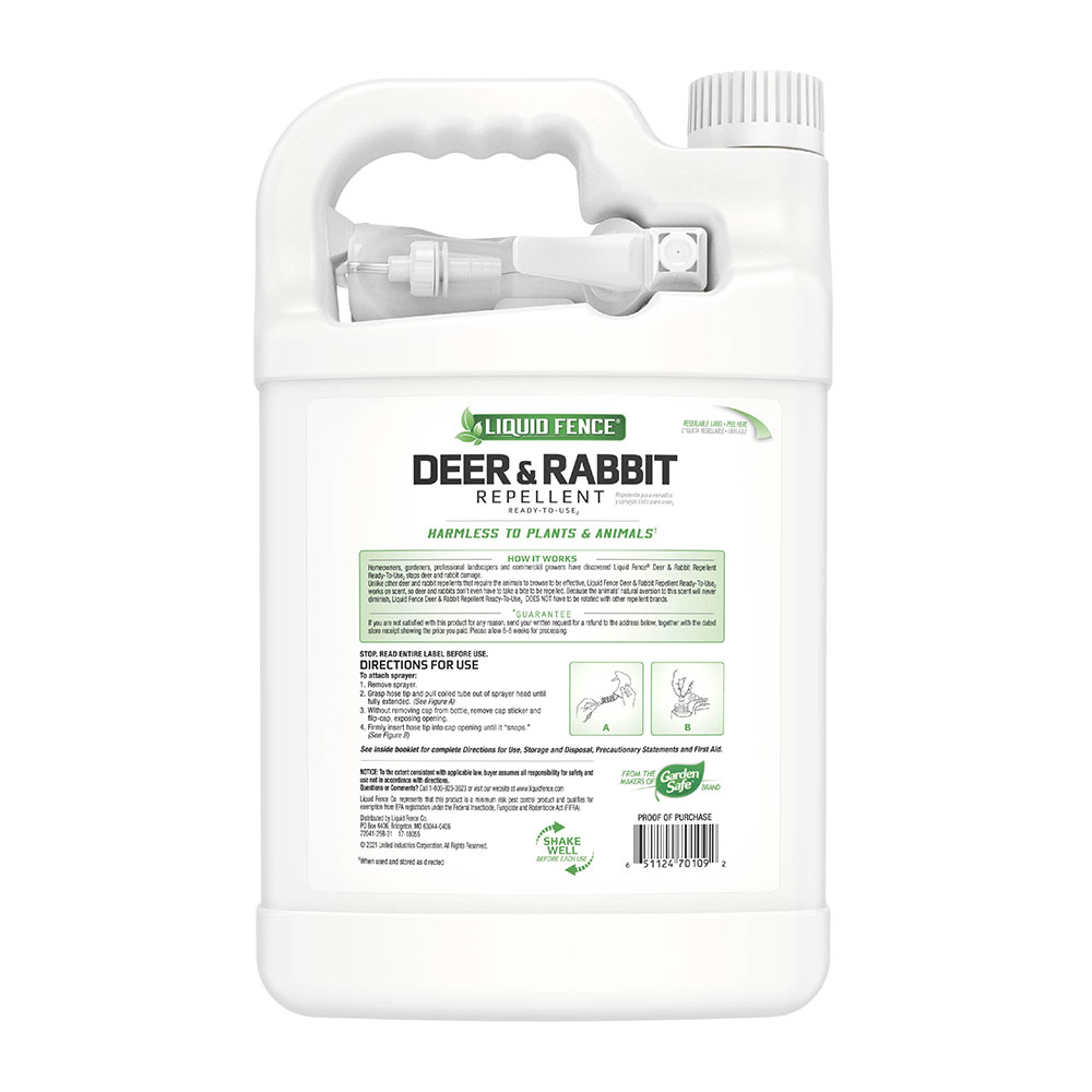 Liquid Fence Deer & Rabbit Repellent 1 Gal - Back of bottle