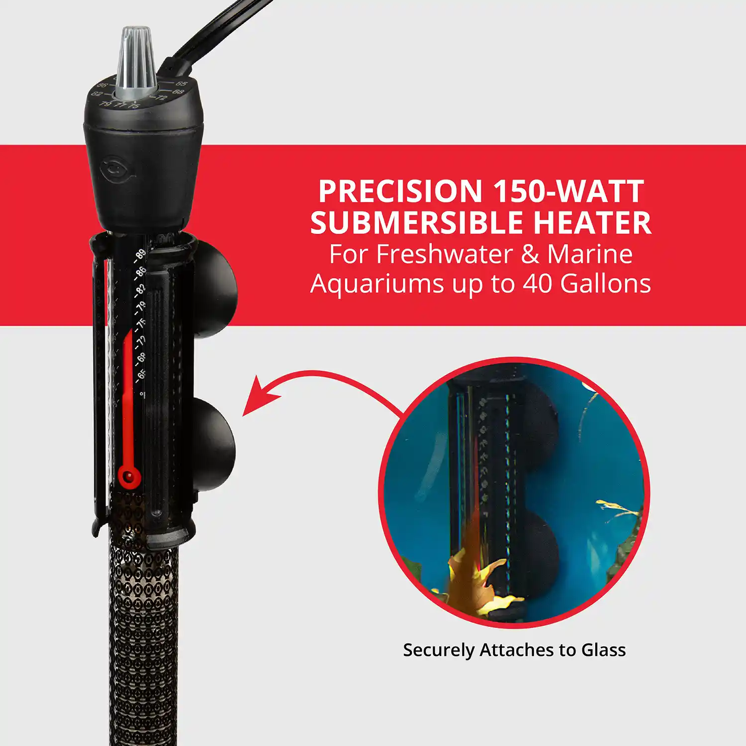 PRECISION 150-WATT SUBMERSIBLE HEATER For Freshwater & Marine Aquariums up to 40 Gallons