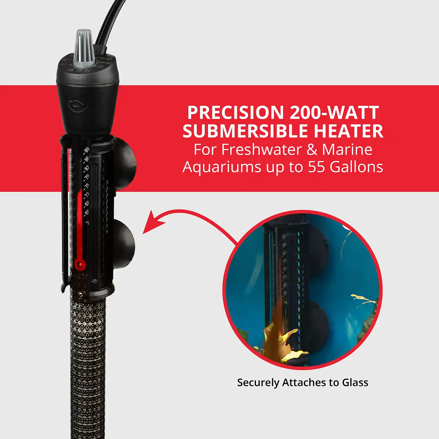 PRECISION 200-WATT SUBMERSIBLE HEATER For Freshwater & Marine Aquariums up to 55 Gallons