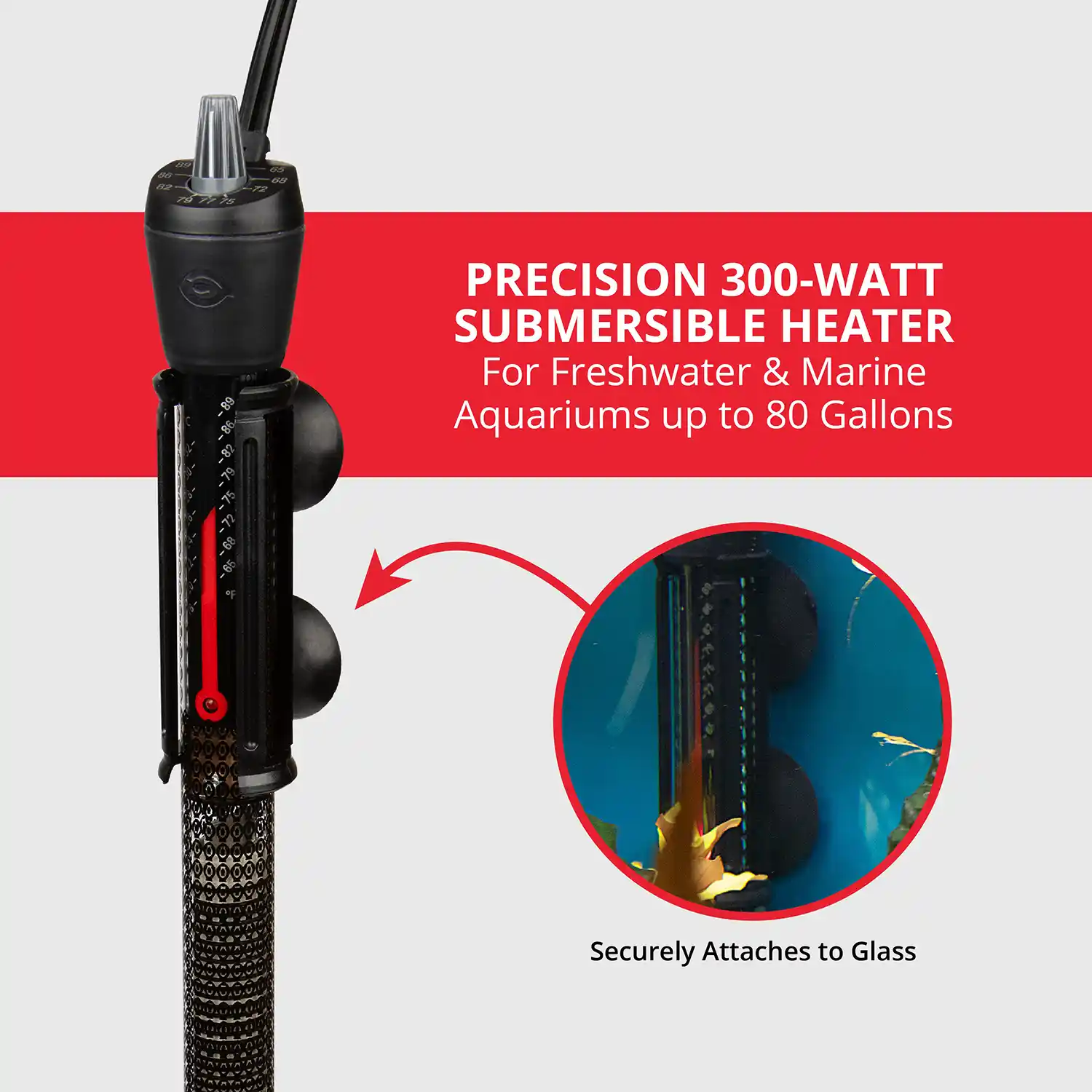 PRECISION 300-WATT SUBMERSIBLE HEATER For Freshwater & Marine Aquariums up to 80 Gallons