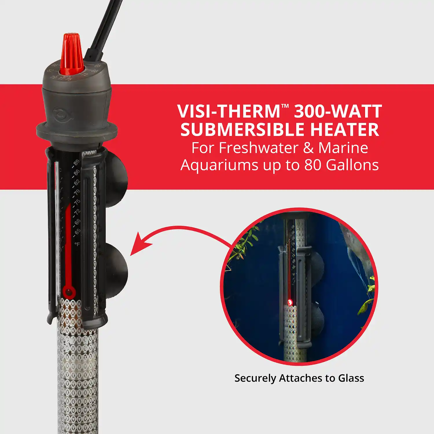 VISI-THERM™ 300-WATT SUBMERSIBLE HEATER For Freshwater & Marine Aquariums up to 80 Gallons