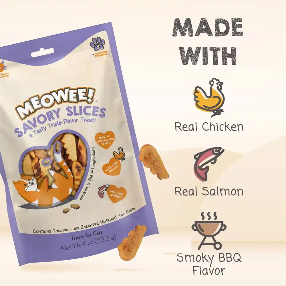Meowee! Savory Slices Treats for Cats, 4 Ounces, Triple Flavor Cat