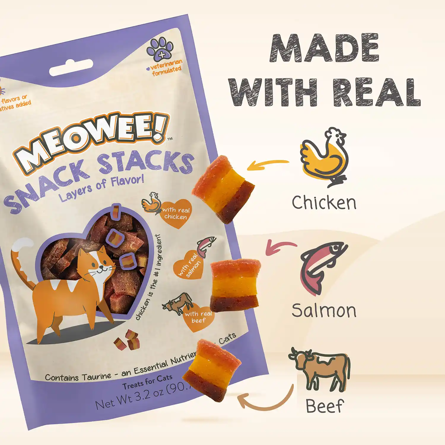 Made with real chicken, salmon and beef