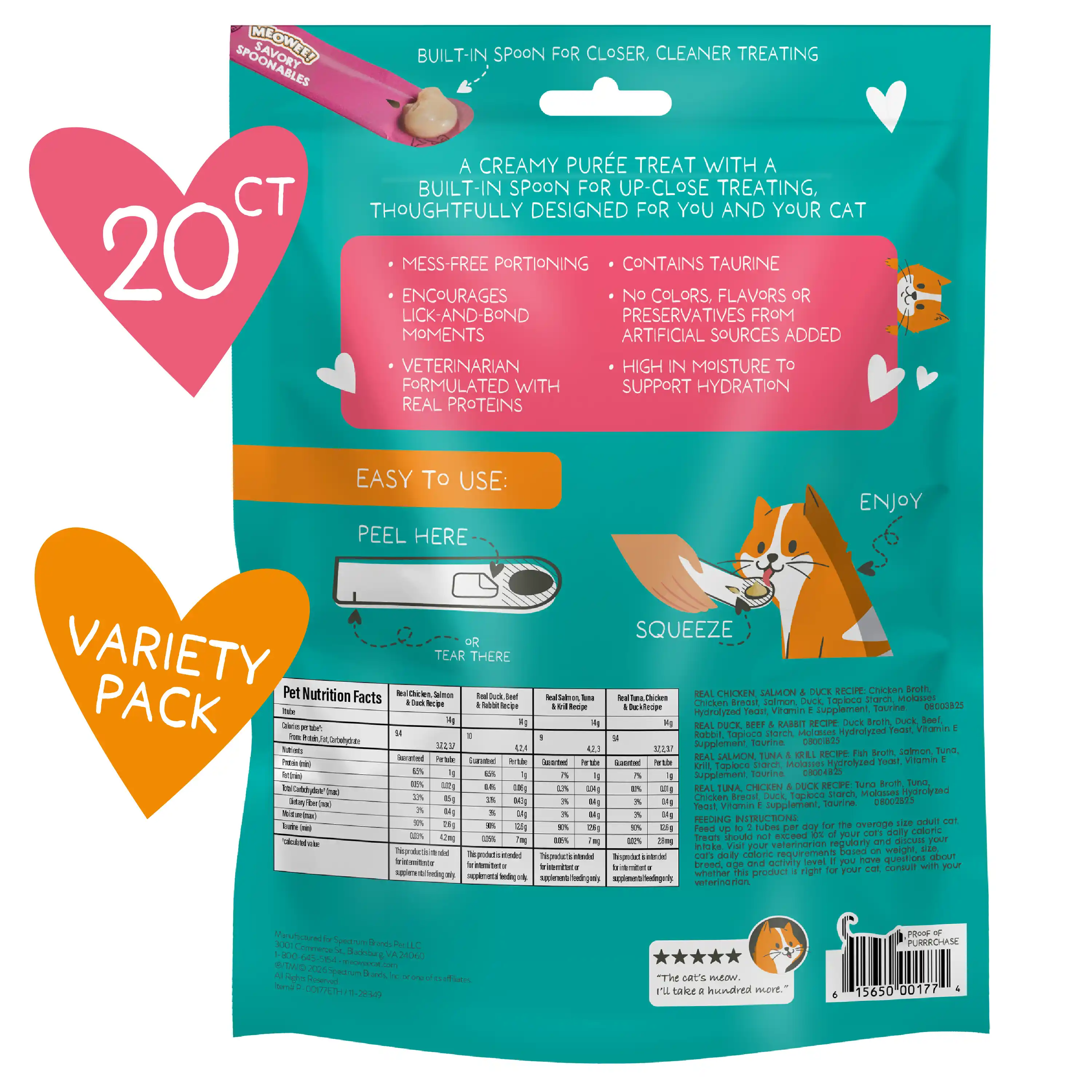 Savory Spoonables Variety Pack back of packaging, 20 count
