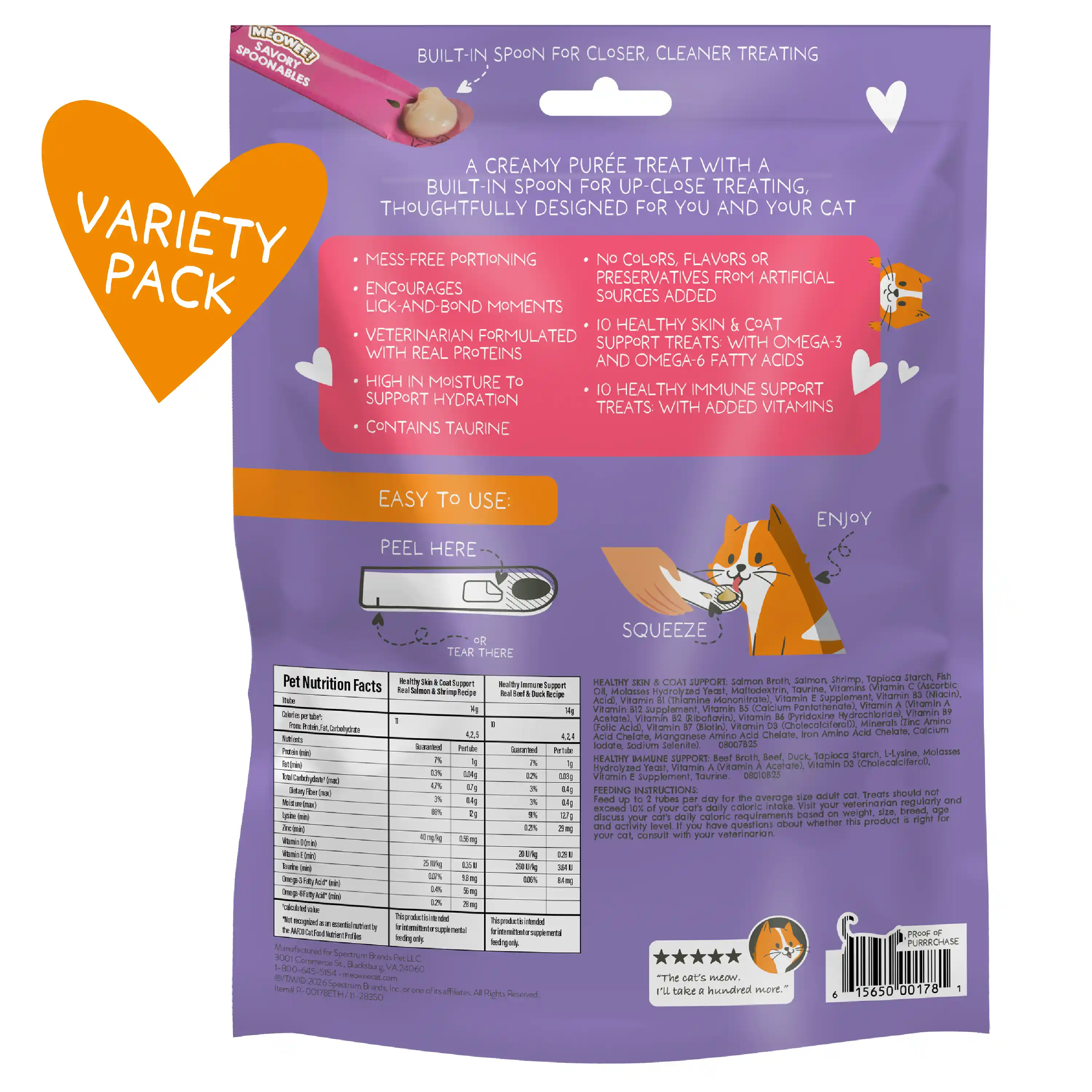 Savory Spoonables Variety Pack back of packaging, 20 count