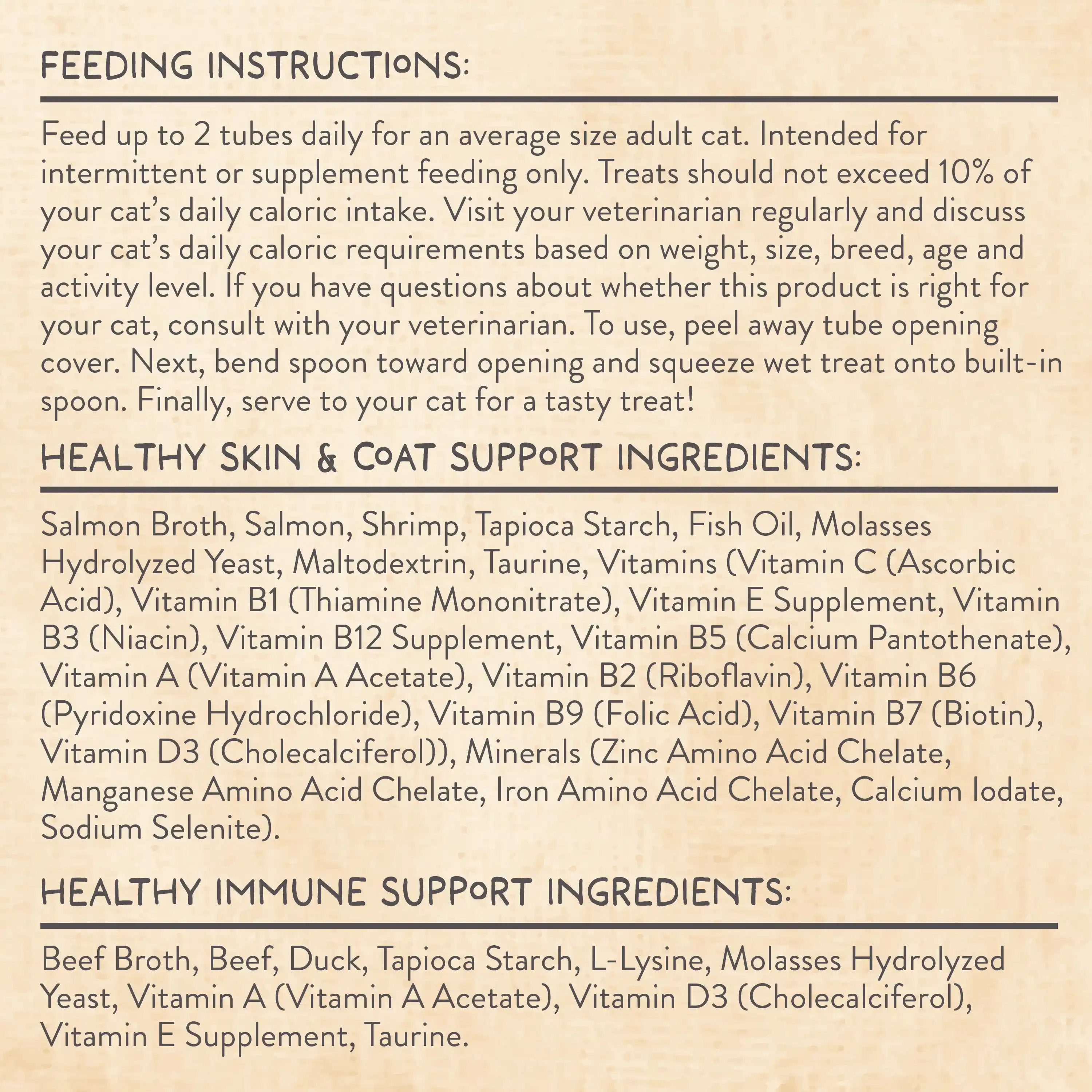 Feeding Instructions and Ingredients