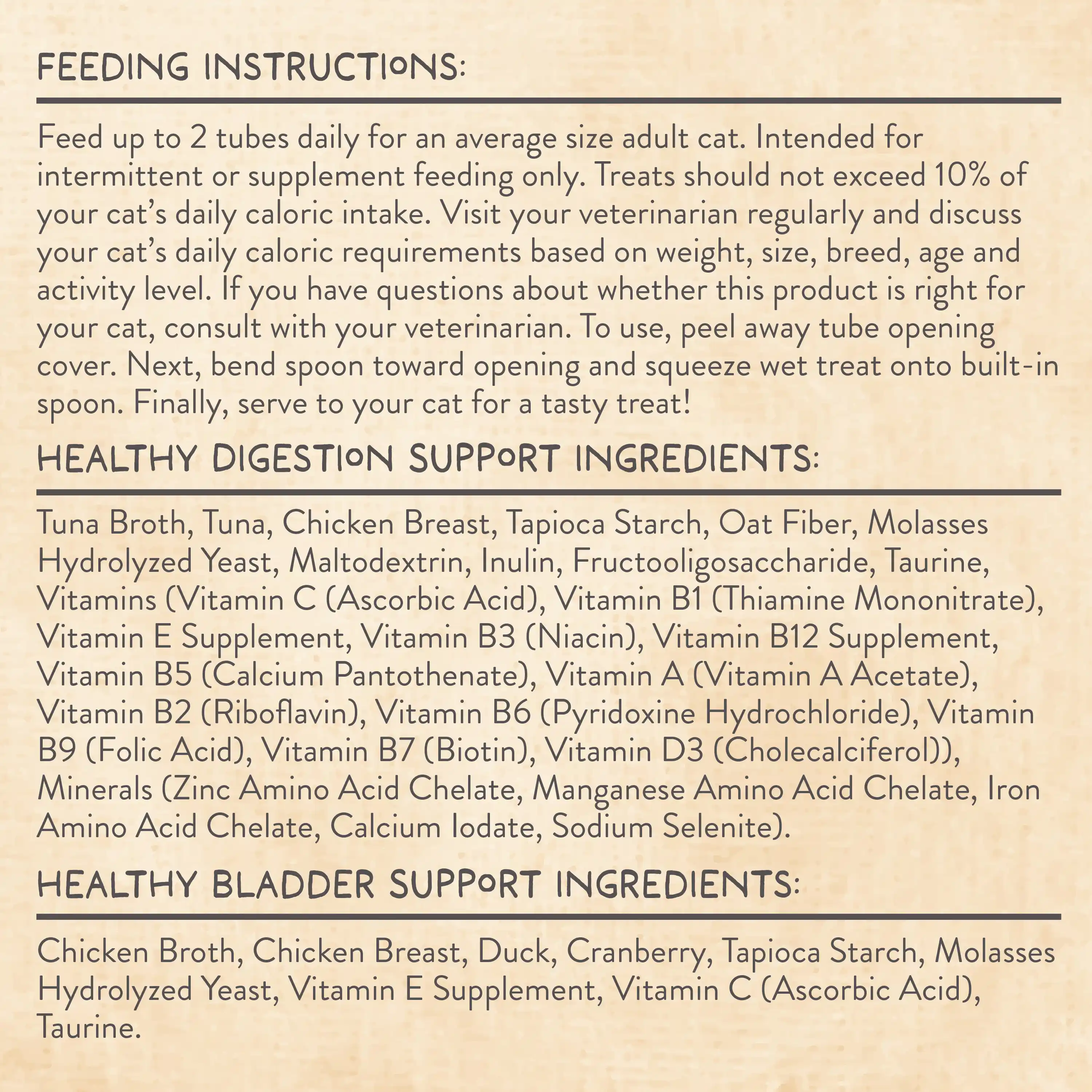 Feeding Instructions and Ingredients