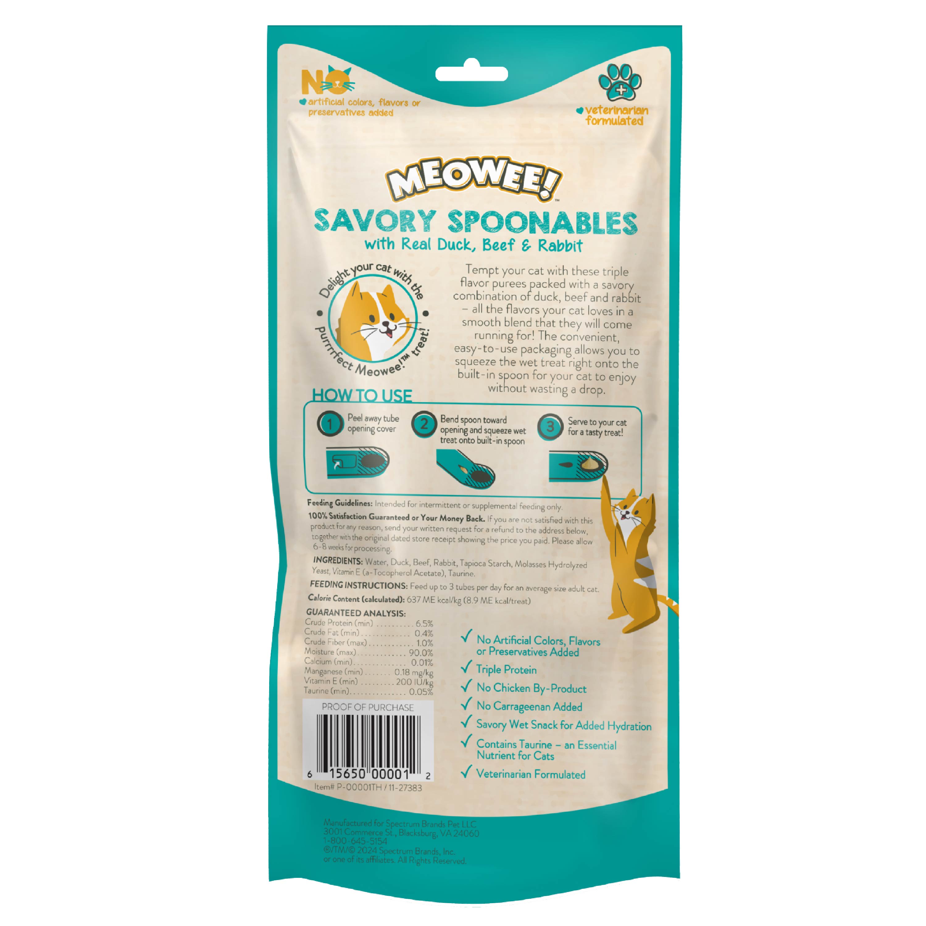 Meowee Spoonables Duck Beef Rabbit flavor back of packaging