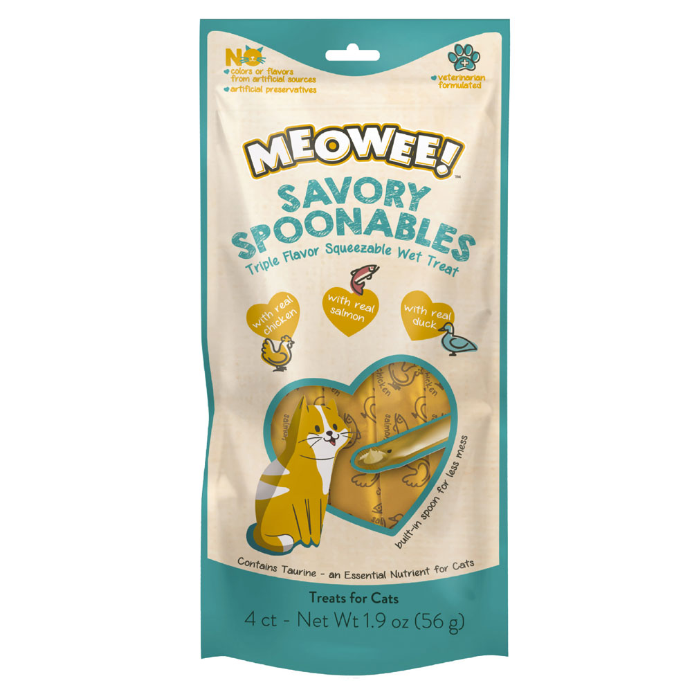 Savory Spoonables front of packaging – Chicken, Salmon, Duck