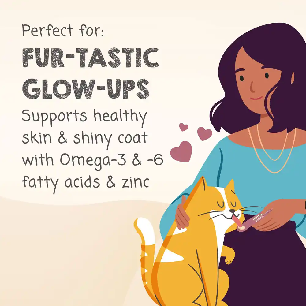 Perfect for fur-tastic glow-ups. Supports healthy skin and shiny coat with Omega-3 & -6 fatty acids and zinc.