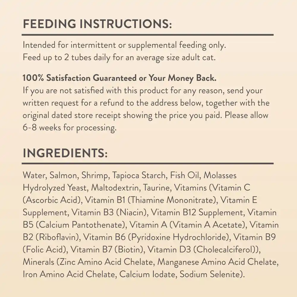 Feeding instructions and ingredients. 