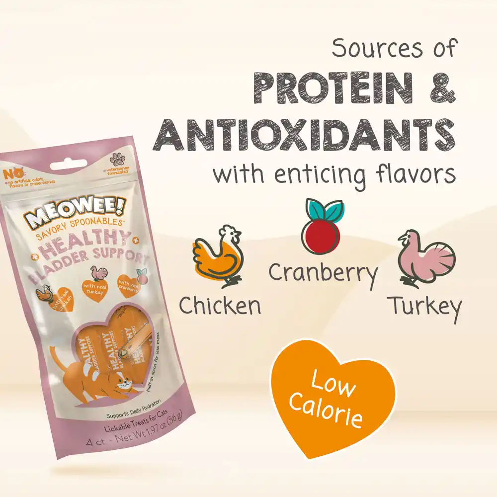 Sources of protein and antioxidants with enticing flavors: chicken, cranberry and turkey. Low calorie. 