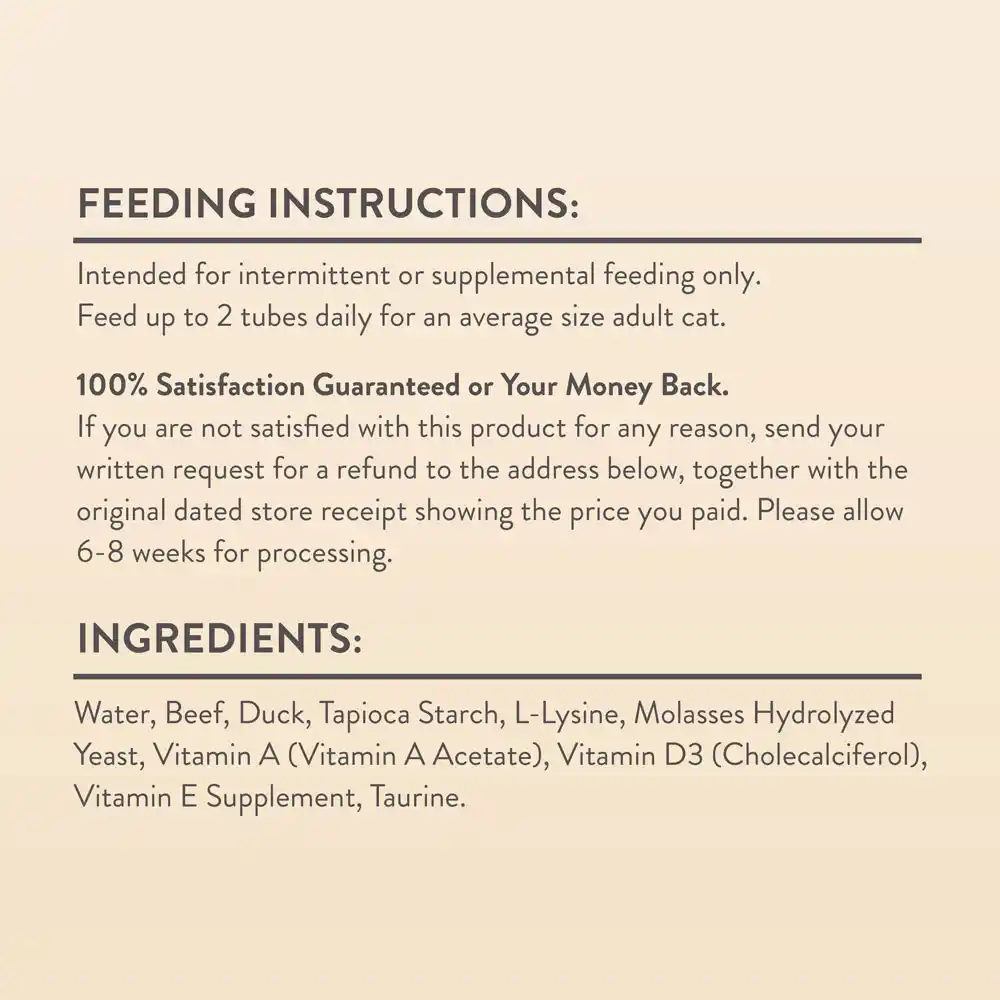 Feeding instructions and ingredients.