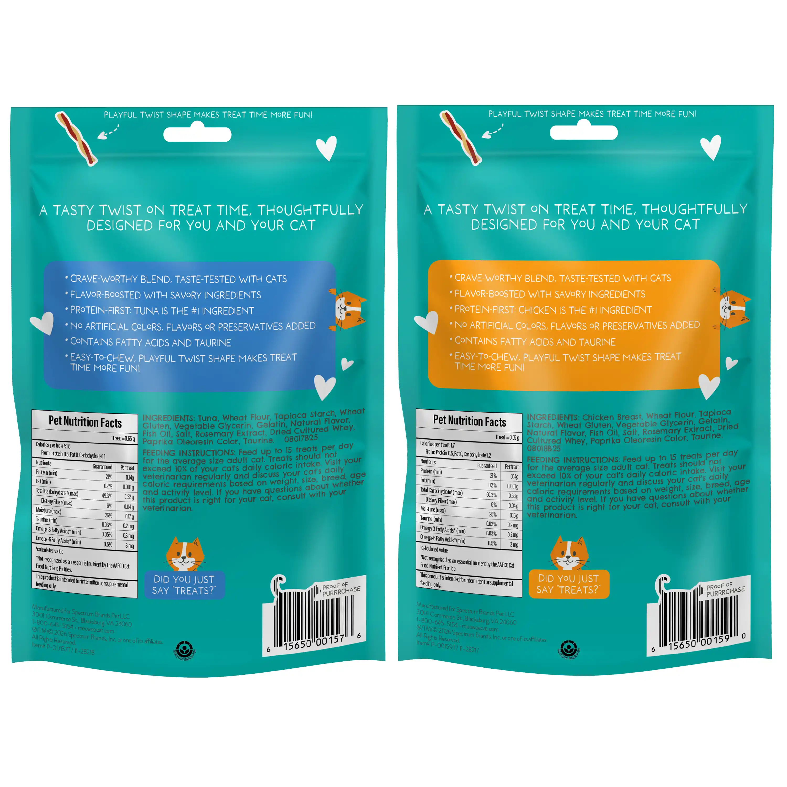 Tasty Twists Variety Pack back of packaging, 1 Chicken and 1 Tuna